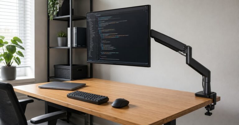 Instalación de brazo para monitor con abrazadera pasacables y pared