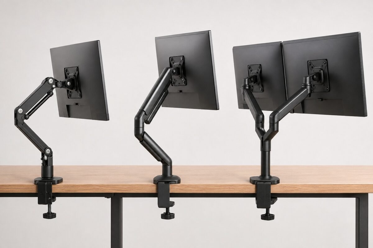 Brazo para monitor en un escritorio pequeño