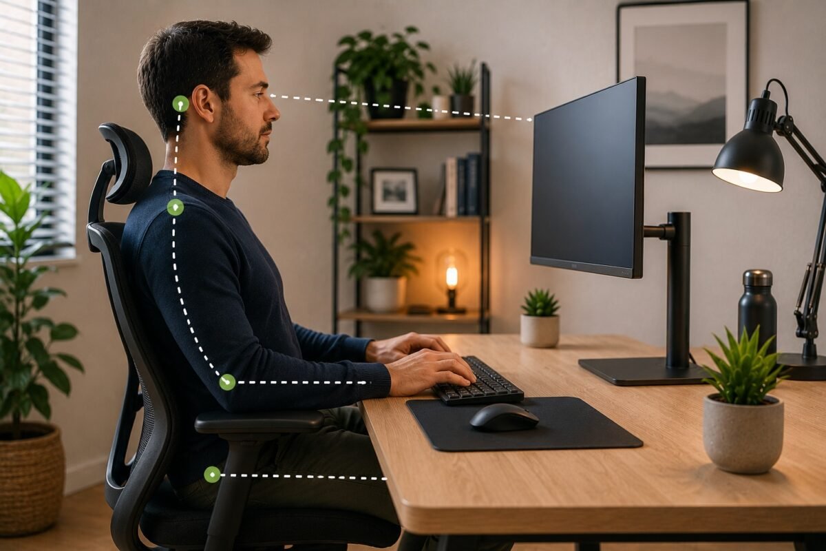 ergonomía correcta del monitor en oficina en casa