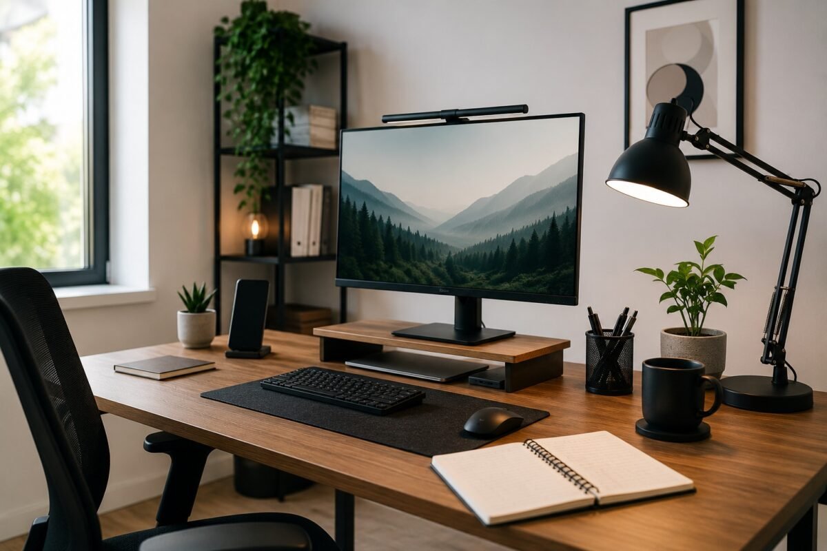 espacio de trabajo organizado para evitar distracciones en home office
