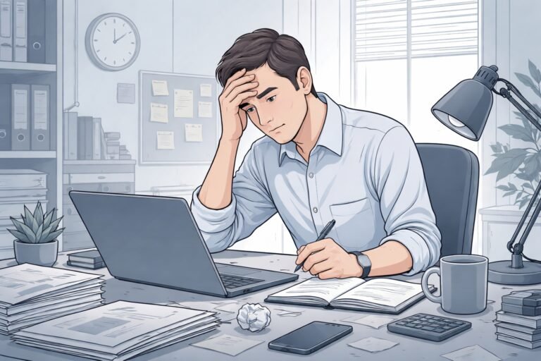 Ilustración sobre estrés laboral en un entorno de trabajo