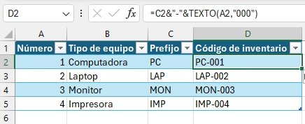Fórmula para generar códigos de inventario automáticamente en Excel