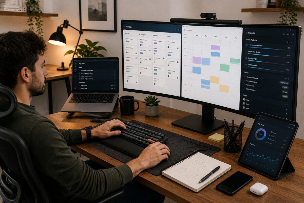 freelancer utilizando herramientas de gestión de proyectos
