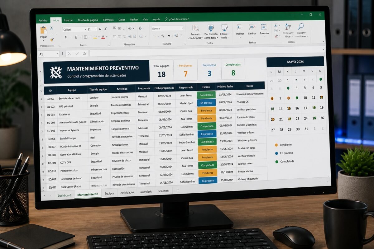 control de mantenimiento preventivo mediante excel