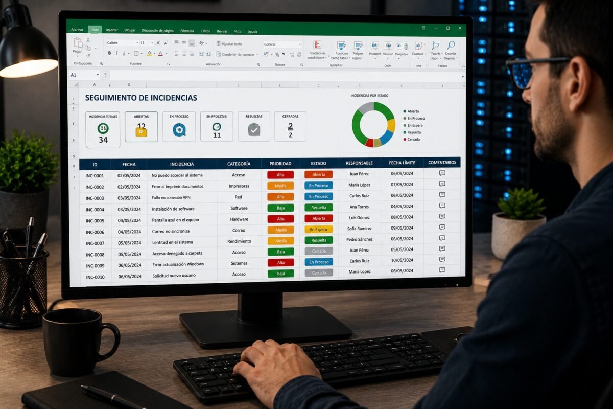 seguimiento de incidencias de soporte técnico en excel