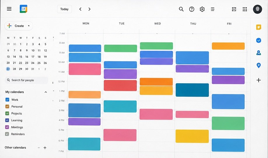bloques de tiempo en Google Calendar para proyectos de desarrollo web