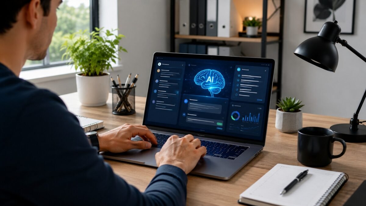 Persona usando ChatGPT para trabajar y organizar tareas